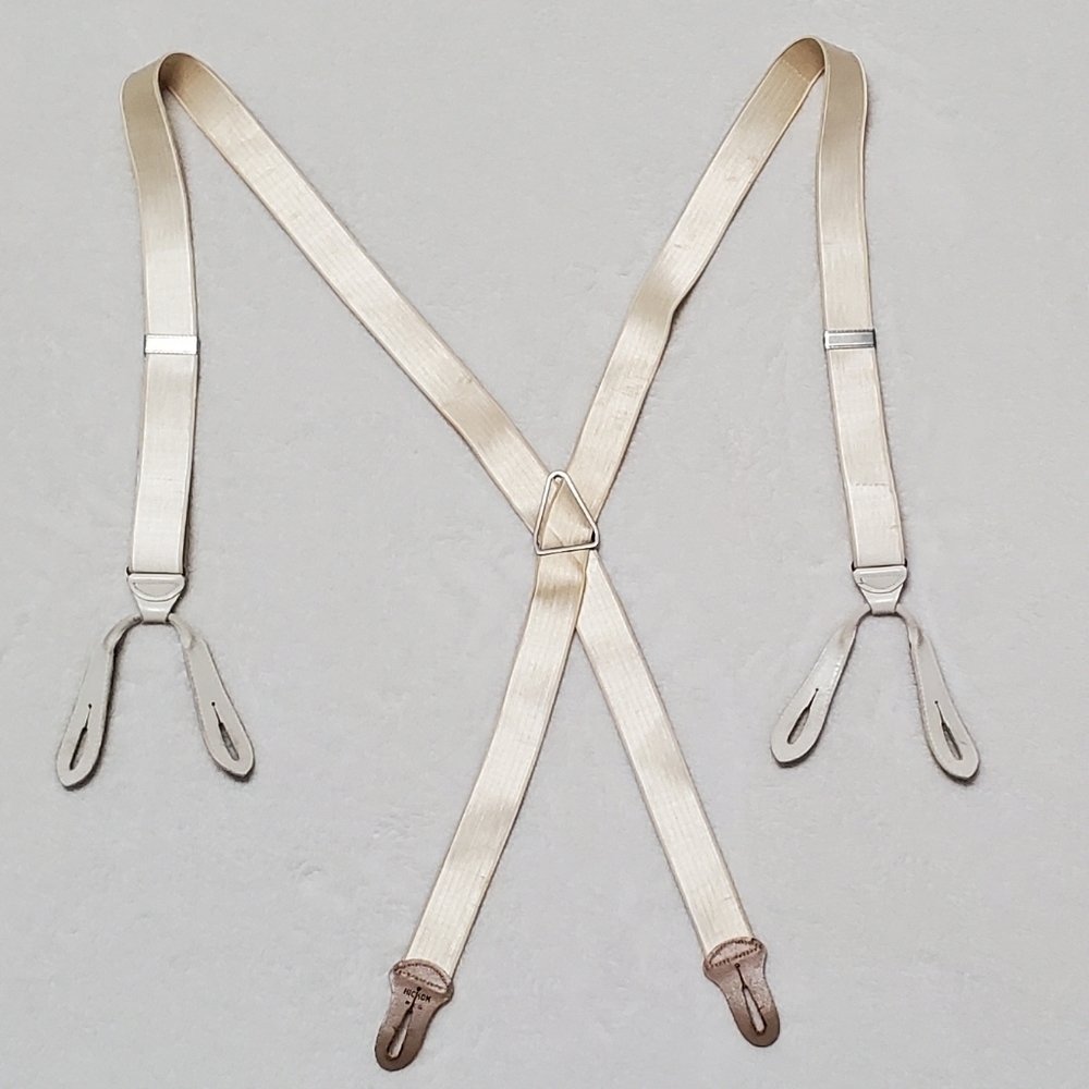 Vintage 1960s Hickok Shiny Pearl Stretchy Button Tab Silver Hardware Suspenders